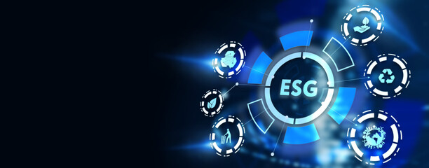 ESG Environmental Social Governance concept. Technology, Internet and network concept. 3d illustration