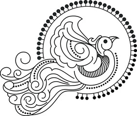 Indian Traditional and Cultural Rangoli, Alpona, Kolam, or Paisley vector line art. Bengal art India. for textile printing, logo, wallpaper
