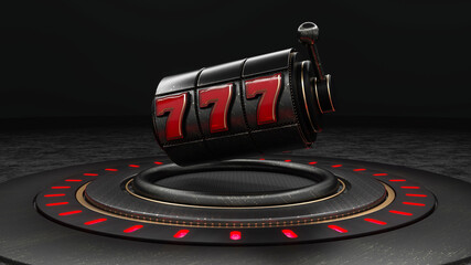 777 Slot Machine With Golden Lines. Jackpot And Fortune. Luxury Slot Machine Concept - 3D Illustration