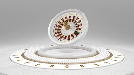 Luxury Casino Roulette Wheel On White Stage - 3D Illustration