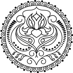 Indian Traditional and Cultural Rangoli, Alpona, Kolam, or Paisley vector line art. Bengal art India. for textile printing, logo, wallpaper
