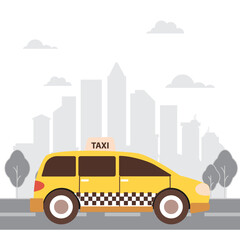 Fototapeta na wymiar Car taxi illustration with city background