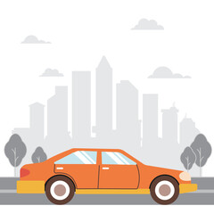 Car illustration design with city background
