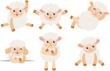 Set of six funny lamb sheeps