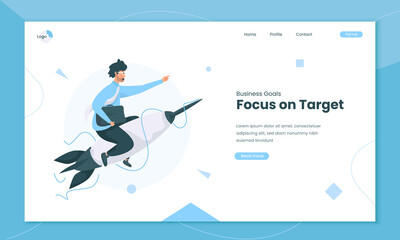 Riding on dart illustration for business goals with focus on target concept