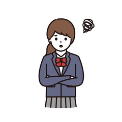 腕組みをして困っている制服の女子学生のイラスト