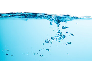 Water Surface with Ripple and Bubbles Float Up on White Background. Water Wave