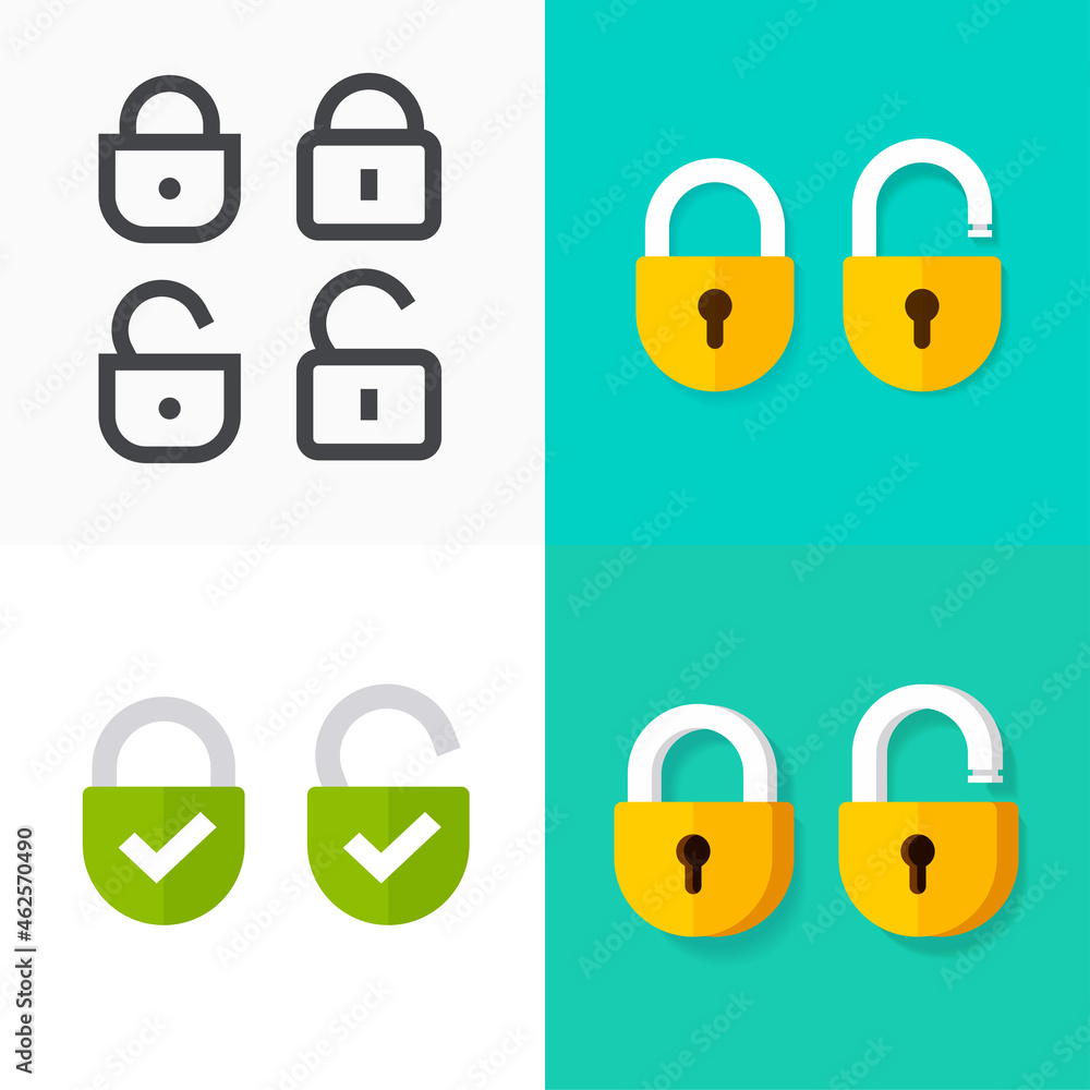 Aufkleber secure lock icon vector or padlock protection checkmark open and closed pictogram set flat cartoon a
