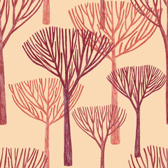 Forest seamless pattern with branched trees
