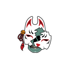Japanese kitsune mask with skull, Vector illustration eps.10