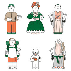 いろんな人と犬のイラストセット