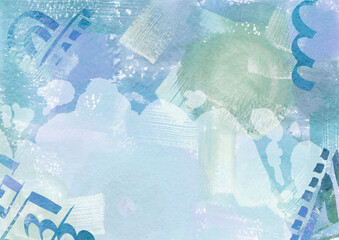 Watercolor paint abstract turquoise background. Blue and green spot texture. Backdrop of spots for packaging and web