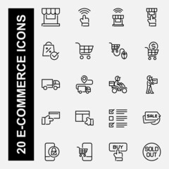 Set of e-commerce icons with outline style