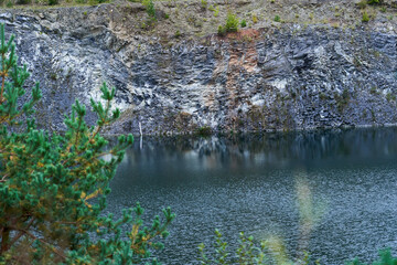 Volcanic lake in a rocky landscape