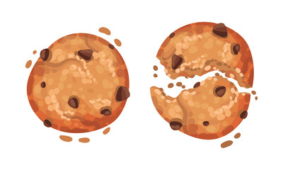 Crispy cookies with chocolate chips vector illustration on white background