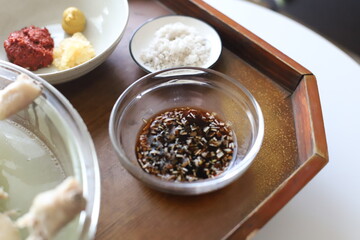 soy sauce, salt, tray bowl.