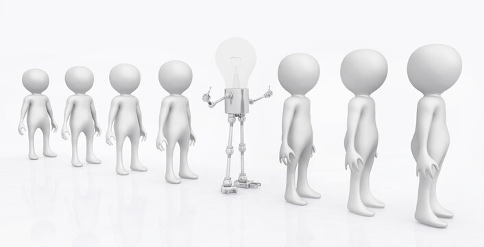 3D Figuren und Glühbirnen Figur in einer Reihe