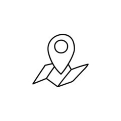 map marker, location marker icon in flat black line style, isolated on white 