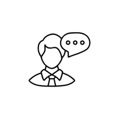 man talking icon in flat black line style, isolated on white background 