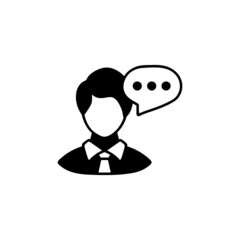 man talking icon in solid black flat shape glyph icon, isolated on white background 