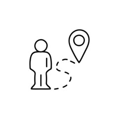 Location destination icon in flat black line style, isolated on white background 