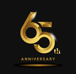 65 year anniversary celebration logo design with golden style - obrazy, fototapety, plakaty