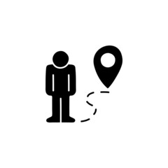 Location destination icon in solid black flat shape glyph icon, isolated on white background 