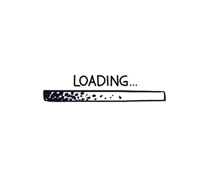 Loading bar sketch. Doodle download bar filled with painted grunge dots. Vector Hand-drawn illustration isolated on white background.
