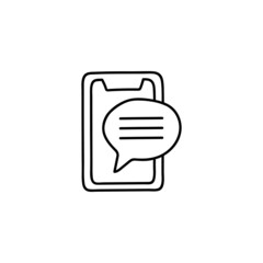 Mobile phone texting, mobile text messaging icon in flat black line style, isolated on white background 