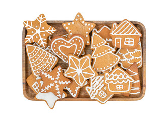 Christmas gingerbread cookies isolated on white background