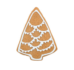 Gingerbread cookie of Christmas tree isolated on a white background