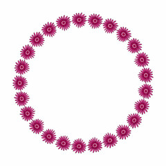 Round frame with pink gerbera on white background. Vector image.