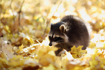 raccoon in the autumn forest