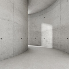 3d render of empty concrete corridor with large wall.