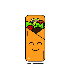Fast food icon. Shawarma in cartoon style. Kawaii style