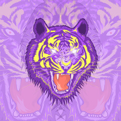 Hand drawing angry tiger vector art illustration design