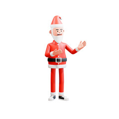 Fototapeta na wymiar Presentation Concept. Po trait of a santa claus smiling presenting something with both hands. 3d Character Santa Claus