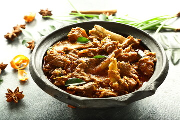 Indian mutton meat curry roast. 