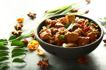 Indian beef roast ,fry, fried. cooked in clay pottery.