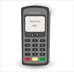 Payment terminal on plain background, contactless payment concept, wireless technologies, flat vector illustration