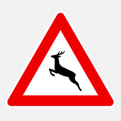 Wild animals (deer version) ahead vector danger road sign