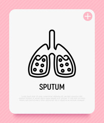 Sputum in lungs thin line icon. Symptom of asthma or pneumonia. Modern vector illustration.