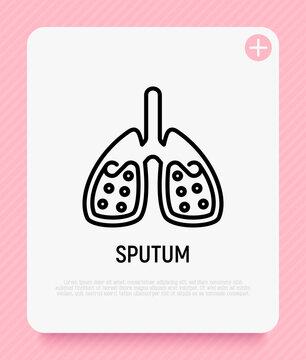 Sputum in lungs thin line icon. Symptom of asthma or pneumonia. Modern vector illustration.