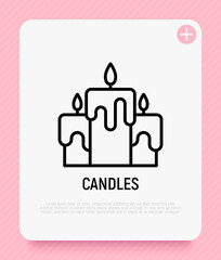 Candles thin line icon. Modern vector illustration of Christmas decoration.