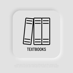 Textbooks thin line icon. Bookstore, shelf with books, folders. Modern vector illustration.