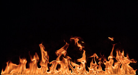 Fire Flames Isolated on Black Background, close-up.