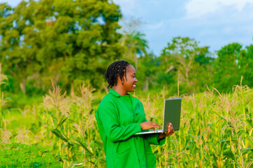 young farmer feeling excited as she uses her system.
