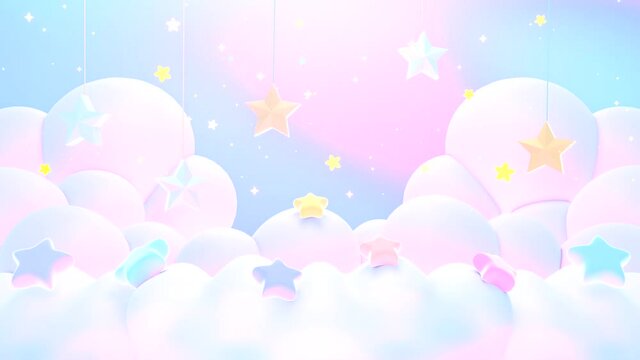 Looped soft pastel clouds and hanging stars animation.