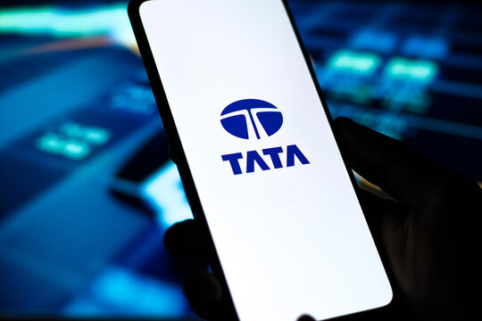 West Bangal, India - October 09, 2021 : TATA group logo on phone screen stock image.