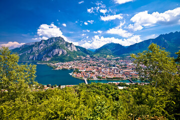 Town of Lecco panoramic view fron the hill, Como Lake - obrazy, fototapety, plakaty